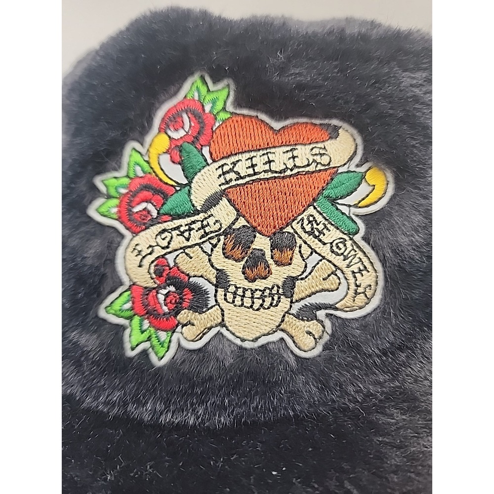 NWT Ed Hardy Black Y2K‎ Style Faux Fur Embroidered Bucket Hat - Picture 4 of 13